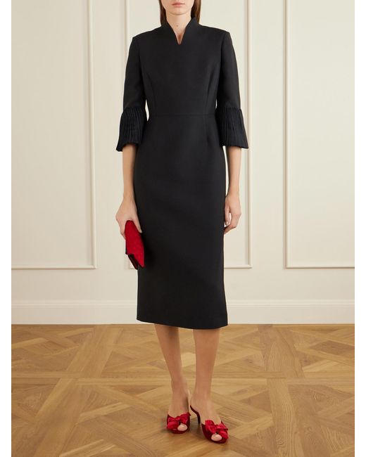 Valentino Garavani Black Wool And Silk-Blend Crepe Midi Dress