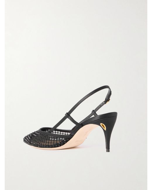 JENNIFER CHAMANDI Black Mario 65 Satin-Trimmed Crystal-Embellished Mesh Slingback Pumps