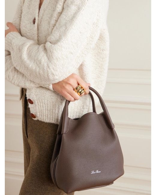Loro Piana Brown Bale Small Canvas-Trimmed Textured-Leather Tote