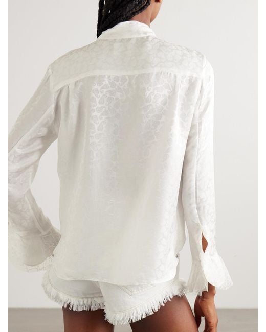 Isabel Marant White Raphaella Pussy-Bow Paisley-Print Satin-Jacquard Blouse