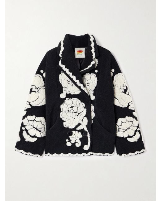 Farm Rio Black Doppelreihige Jacke Aus Fleece Mit Jacquard-Muster