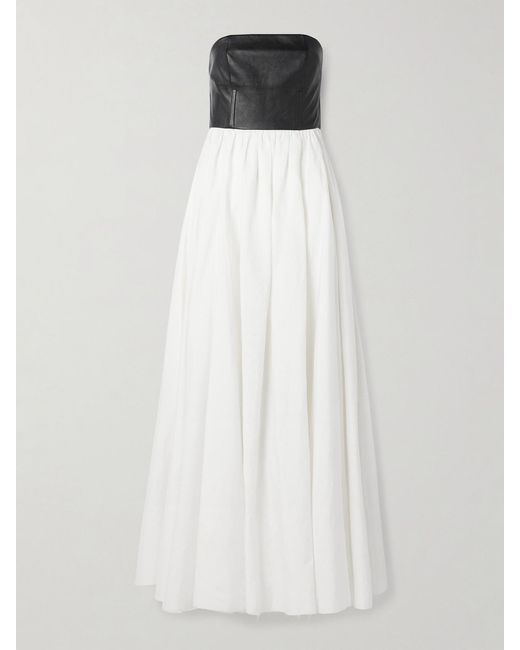 Gabriela Hearst White Lehti Strapless Linen And Leather Maxi Dress