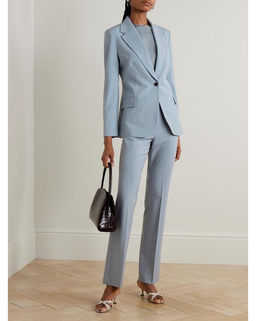 Theory Blue Wool-Blend Straight-Leg Pants