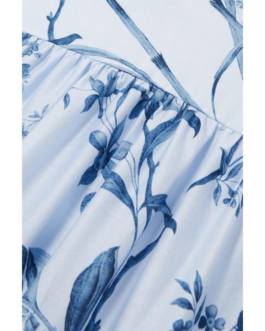Erdem Blue Tiered Floral-Print Cotton-Poplin Gown