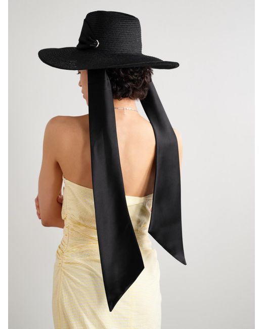 Eugenia Kim Black Cassidy Grosgrain-Trimmed Hemp Sunhat