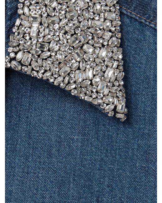 Twp Blue My Ex's Denim Cropped Crystal-Embellished Denim Shirt