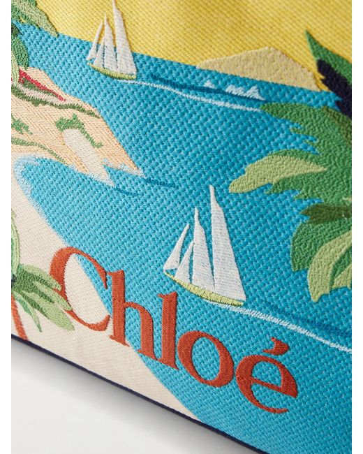 Chloé Blue Printed Leather-Trimmed Canvas Shoulder Bag