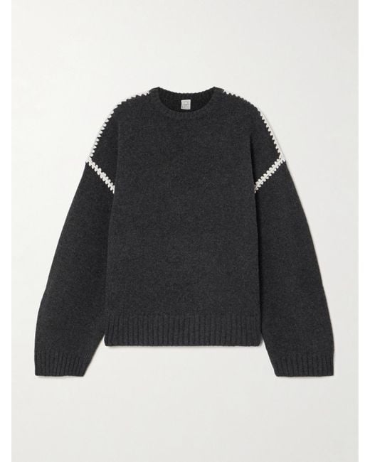 Totême  Black Oversized-Pullover Aus Einer Woll-Kaschmirmischung Mit Stickereien