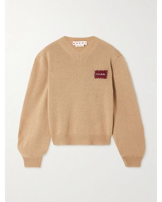 Marni Natural Appliquéd Cashmere Sweater