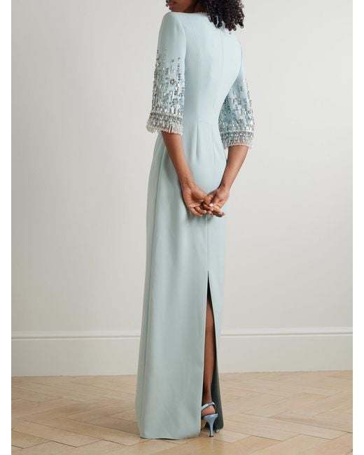Jenny Packham Blue Kalani Embellished Tulle-Trimmed Cady Gown