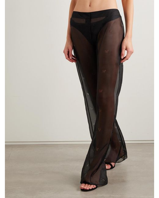 Kiki de Montparnasse Black Cutout Silk-Organza Straight-Leg Pants