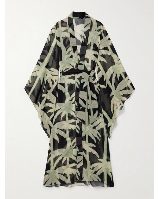 Johanna Ortiz Black The Passing Storm Printed Recycled-Georgette Robe