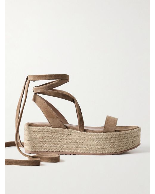 Gianvito Rossi Natural 40 Suede And Raffia Platform Espadrilles