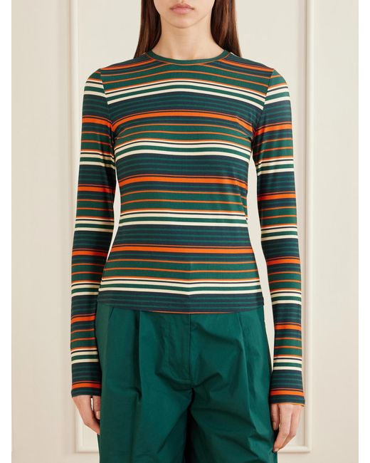 Proenza Schouler Green Mae Striped Stretch-Jersey T-Shirt