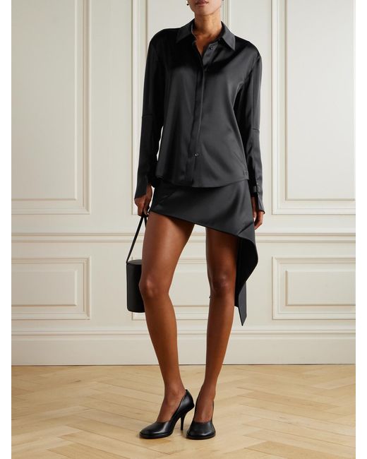 Courreges Black Wrap-Effect Asymmetric Satin Mini Skirt