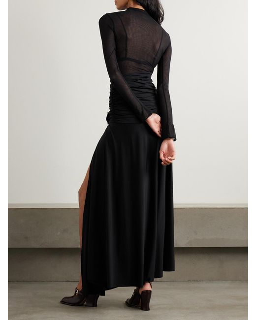 Maygel Coronel Black Mageia Draped Tulle And Stretch Satin-Jersey Maxi Dress