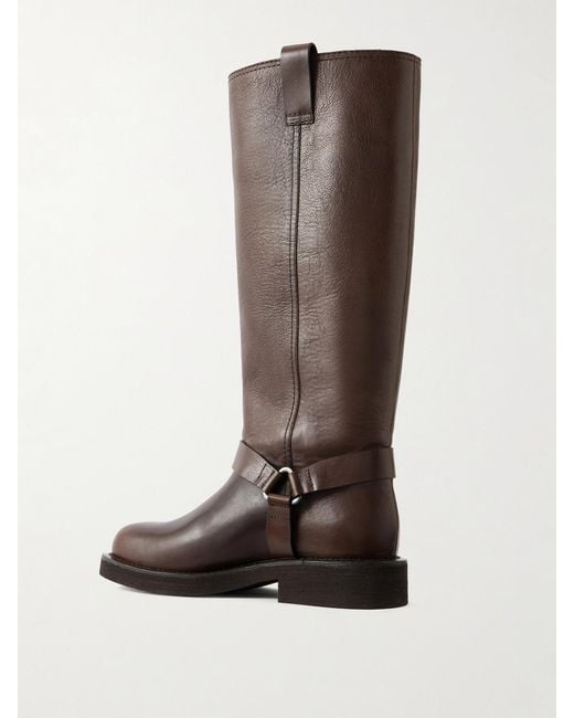 Brunello Cucinelli Brown Bead-Embellished Leather Biker Boots