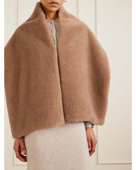 Max Mara Brown Camel Hair And Silk-Blend Fleece Scarf