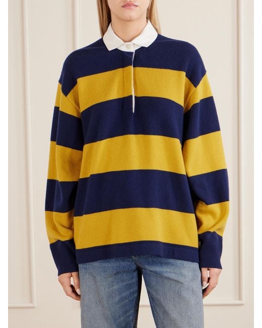 Nili Lotan Blue Rashida Striped Wool And Cashmere-Blend Polo Sweater