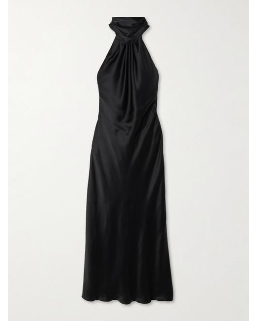 Max Mara Black Moli Rückenfreies Neckholder-Midikleid Aus Satin Mit Raffungen