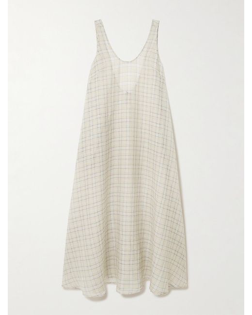 Leset White Carmen Checked Cotton And Silk-Blend Maxi Dress