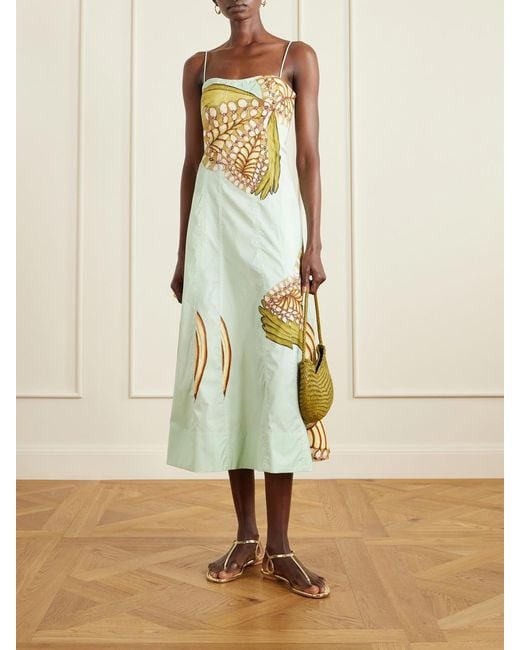 Ulla Johnson White Vesela Paneled Printed Cotton-Poplin Midi Dress