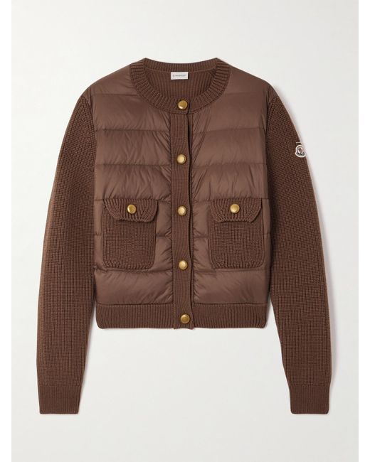 Moncler Brown Archivio Dna Ribbed Wool And Shell Down Cardigan