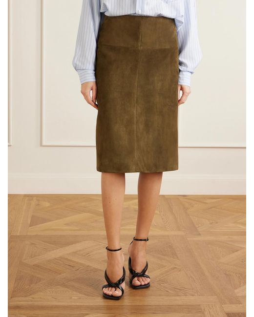 Proenza Schouler Green Irine Suede Midi Skirt