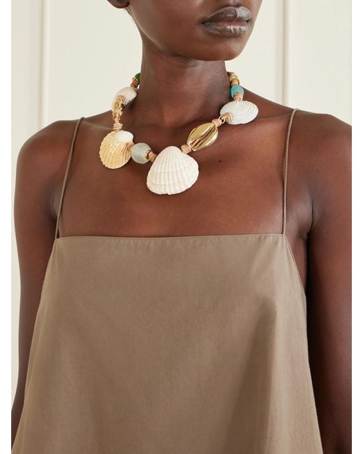 Tohum Design Natural Samsara-Plated, Leather And Seashell Beaded Necklace