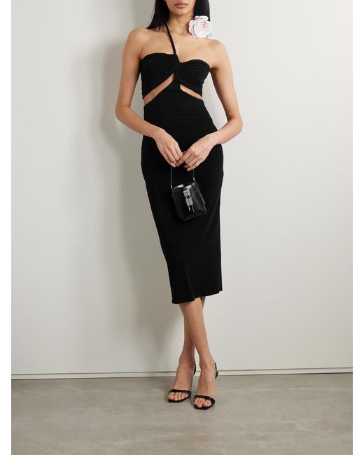 Magda Butrym Black Cutout Appliquéd Stretch-Jersey Midi Dress