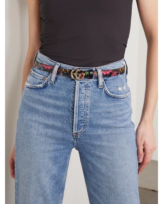 Gucci Multicolor Marmont Reversible Floral-Print Leather Belt