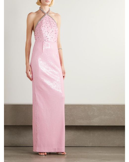 Rebecca Vallance Pink Lydia Embellished Chiffon Halterneck Gown