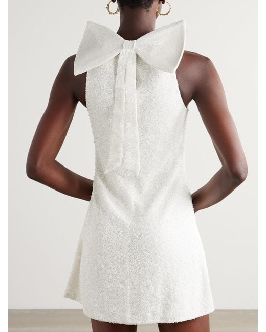Clio Peppiatt White Lille Bow-Embellished Stretch-Tulle Mini Dress