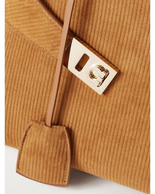 Ferragamo Brown Hug Grainy Kleine Schultertasche Aus Veloursleder Mit Lederbesätzen Und Verzierungen