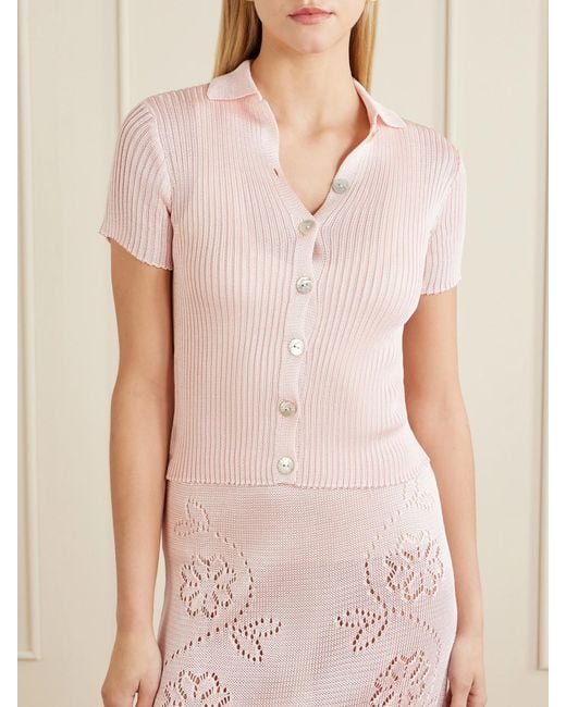 Calle Del Mar Pink Ribbed-Knit Cardigan