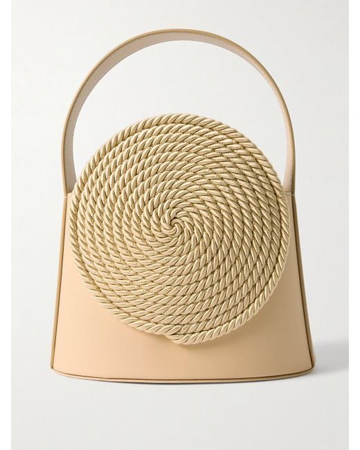 D'Estree Natural Gunther Raffia-Trimmed Leather Tote Bag