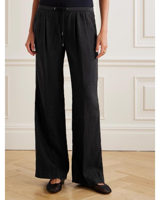 James Perse Black Pleated Linen Wide-Leg Pants