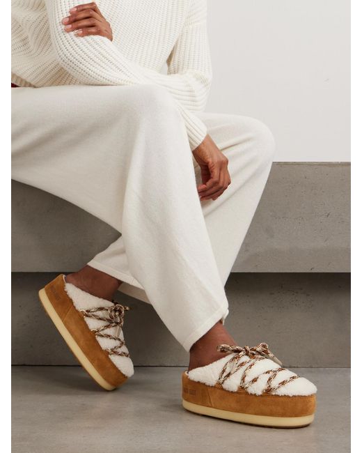 Moon Boot Brown Evx Shearling And Suede Mules