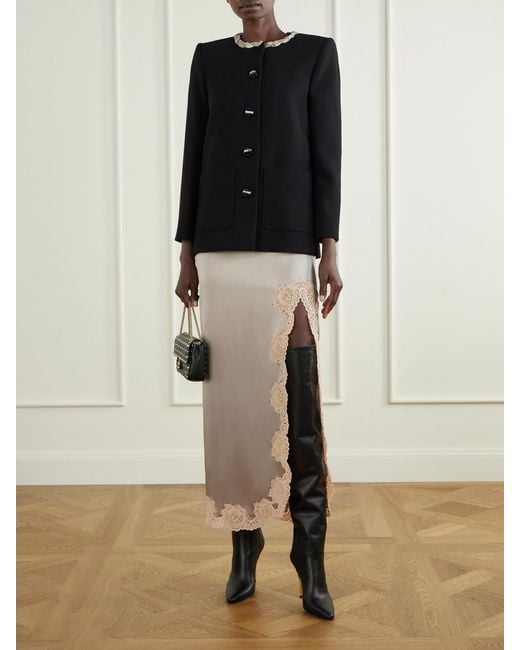 Valentino Garavani White Lace-Trimmed Silk-Satin Midi Skirt