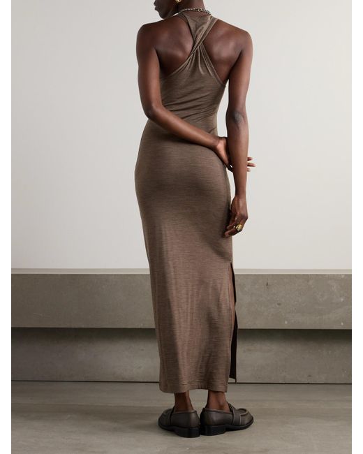Loewe Brown Anagram Maxikleid Aus Jersey Aus Einer Wollmischung Mit Twist-Detail Und Stickerei