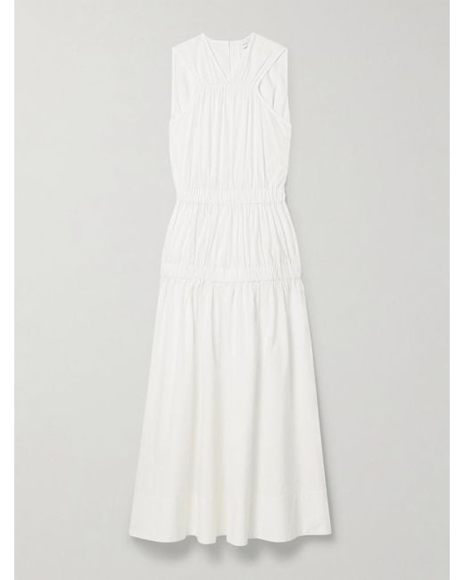 Proenza Schouler White Tiered Gathered Cotton-Poplin Maxi Dress