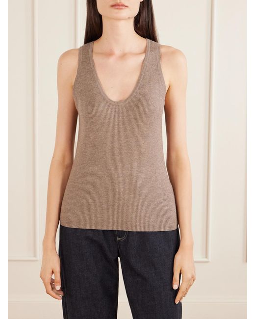 Brunello Cucinelli Natural Ribbed-Knit Tank