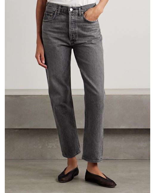 Agolde Gray '90S Pinch Waist Cropped High-Rise Straight-Leg Jeans