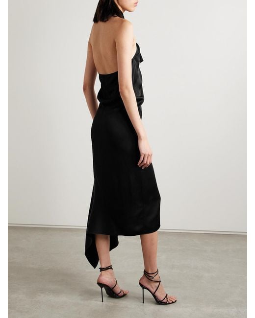 Givenchy Black Asymmetric Knotted Crepe De Chine Halterneck Midi Dress