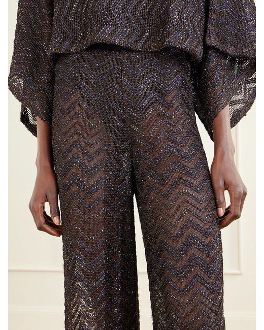 Missoni Blue Sequin-Embellished Crochet-Knit Wide-Leg Pants
