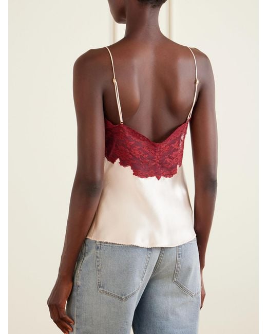 Saint Laurent Pink Lace-Trimmed Silk-Satin Camisole