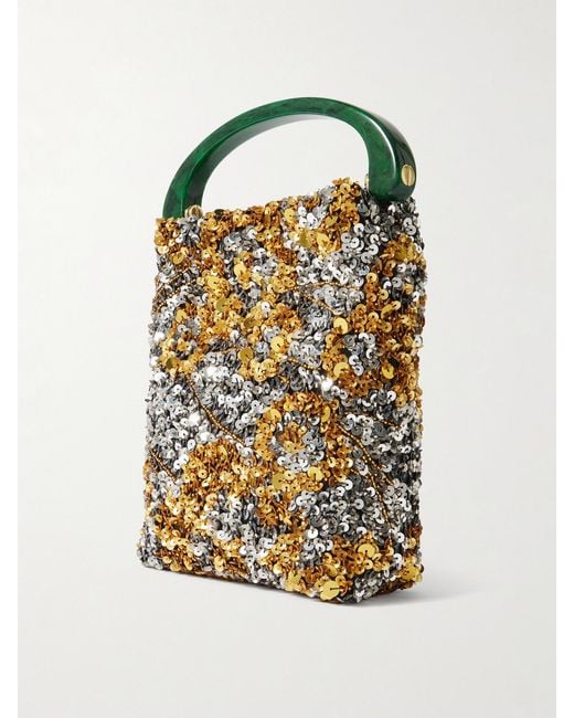 Dries Van Noten Black Leather-Trimmed Embellished Satin-Crepe Shoulder Bag