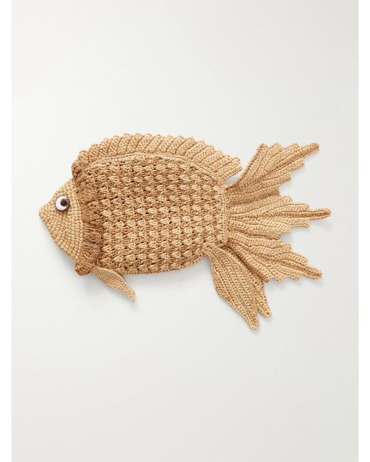 Anya Hindmarch Natural Fish Raffia And Leather-Trimmed Clutch