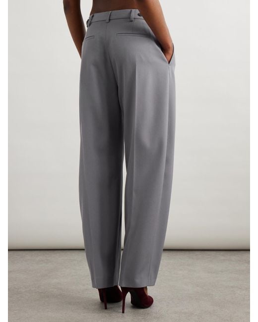 Alaïa Gray Capri Pleated Wool-Gabardine Straight-Leg Pants