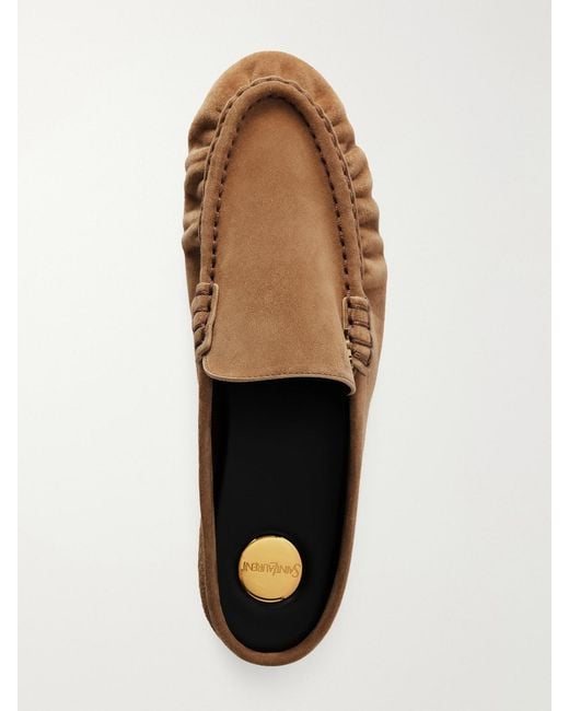 Saint Laurent Brown Le Loafer 05 Cassandre-Embellished Suede Mules